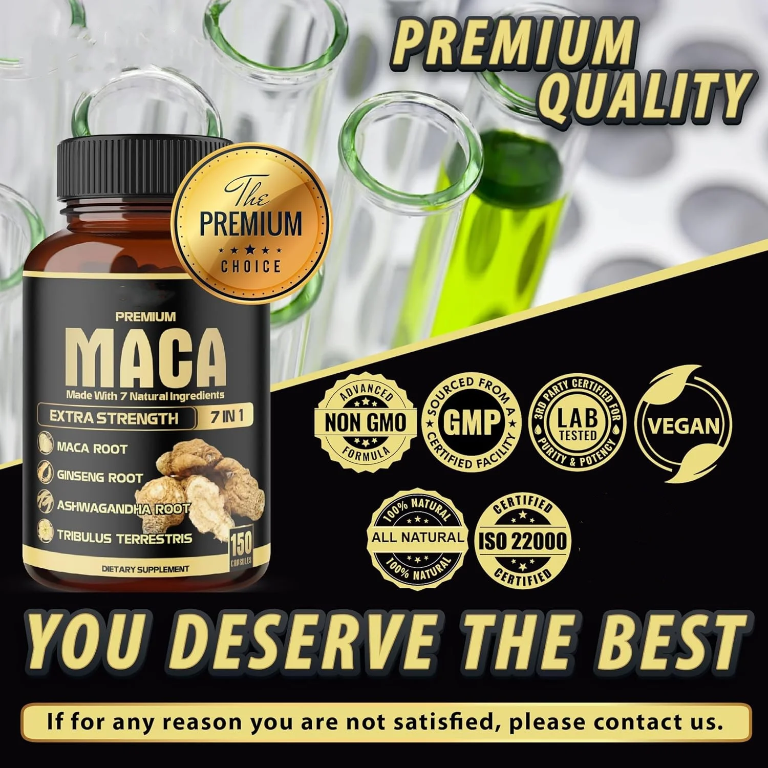 Private Label 7 in 1 Premium Maca Root Capsules with Ashwagandha, Ginseng, Tribulus, Shilajit, Shatavari & Black Pepper