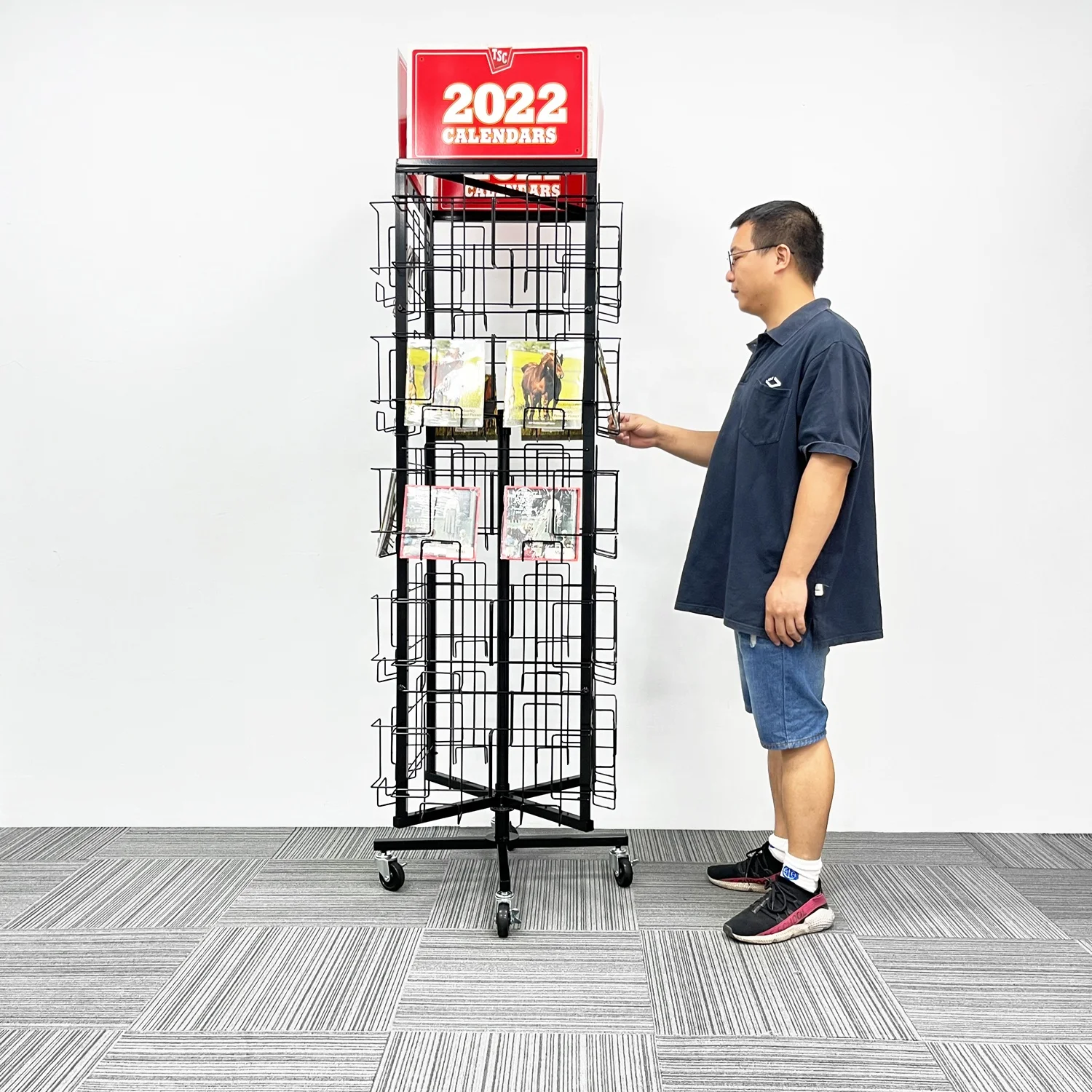 Spinning Book Shop Metal Wire 40 Pocket Book Rack post calendar comic book Brochure magazine greeting card display stand rack