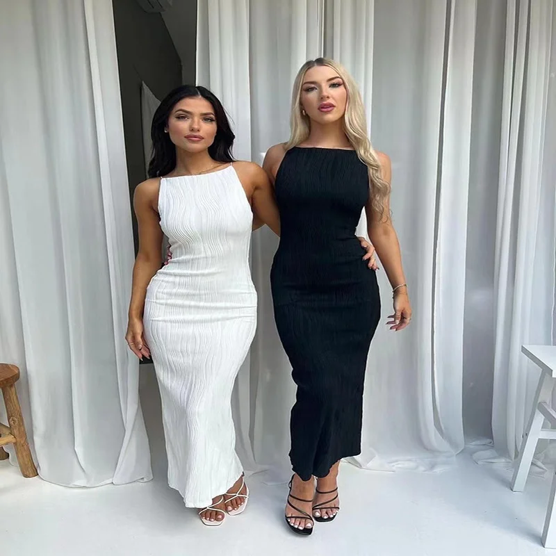 Wholesale 2023 Summer clothing new white black maxi dress Stereoscopic Line Sexy Slim Fit long Dress