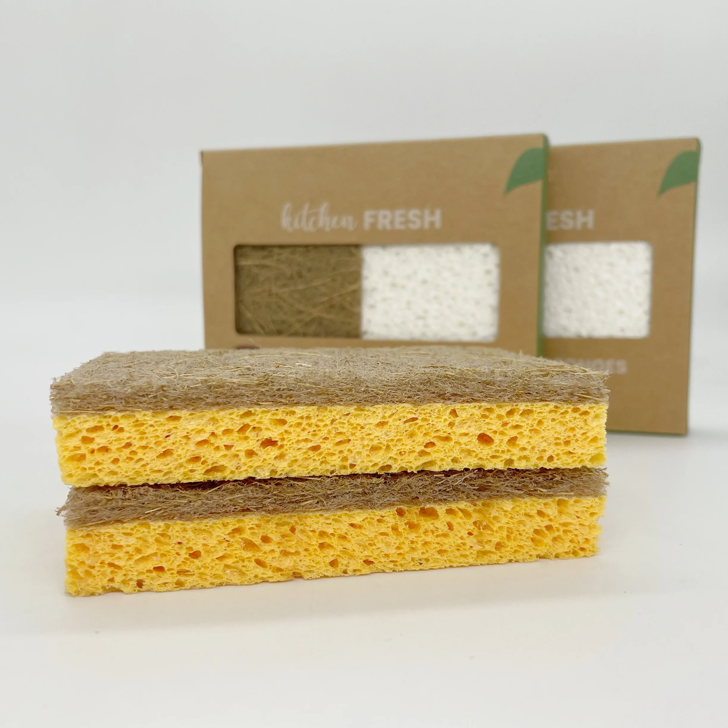 Eco-Friendly Sponge Hemp Plant Based Biodegradable Dish Sponge Customized Packing Paper Box Sisal Cellulose Sponge