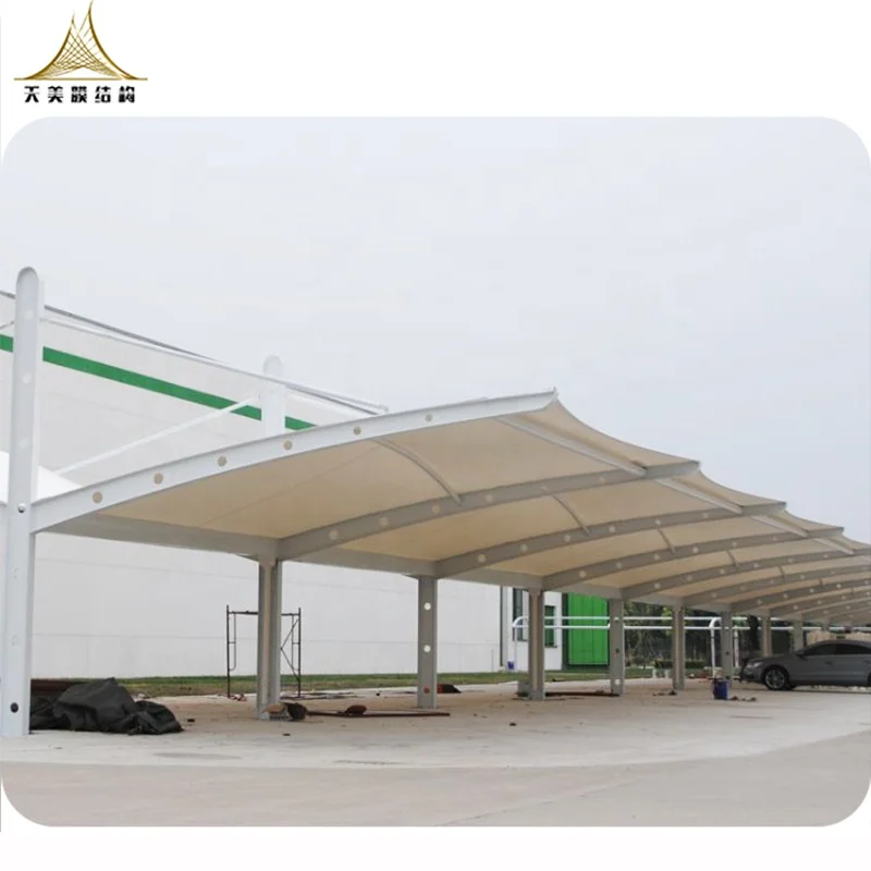 pvdf membrane car parking shades steel cantilever carport building