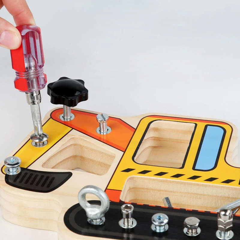 Children Wooden Simulation Disassembly Screw Nut Fire Truck Combination Montessori Early Education Busy Board Disassembly Toy