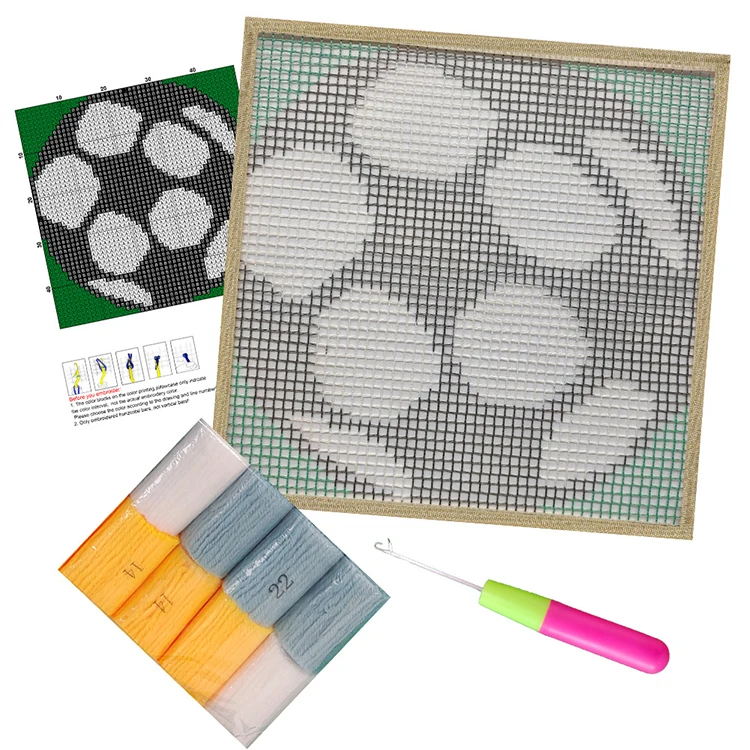 Adult DIY Carpet Yarn Art Craft Canvas Fabric Latch Hook Pillow Kit Latch Hook Rug Kit for Adults