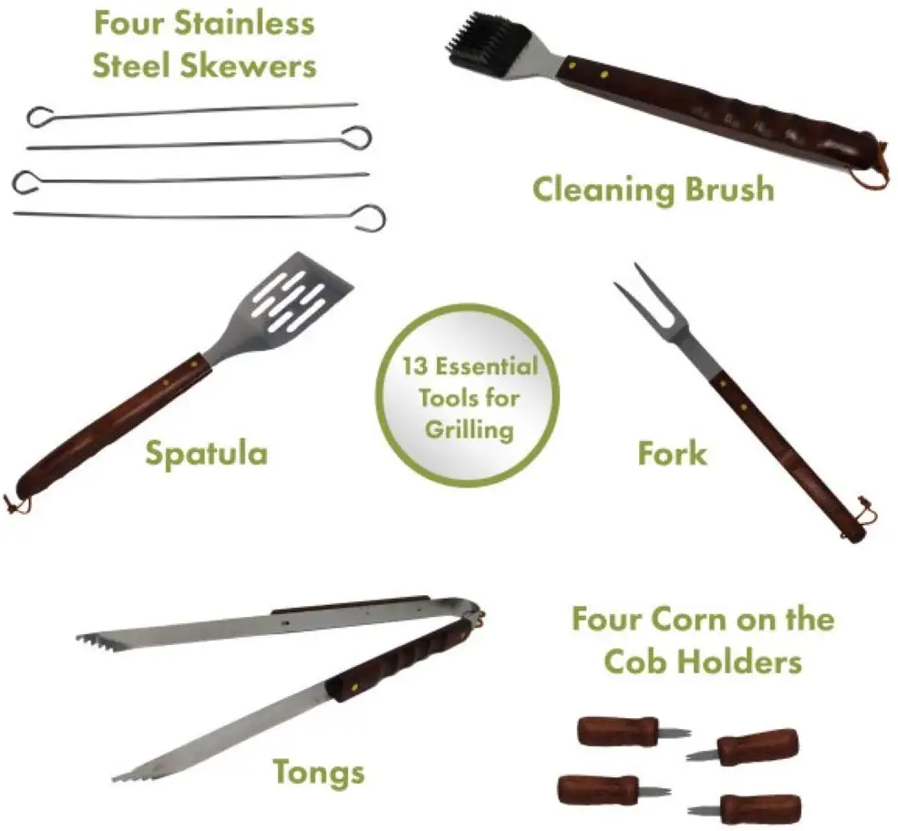 wooden handle bbq tool set