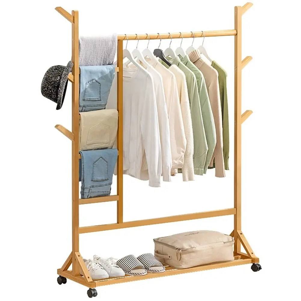 Three-in-one clothes hanger rolling wardrobe finishing rack bamboo wardrobe modern