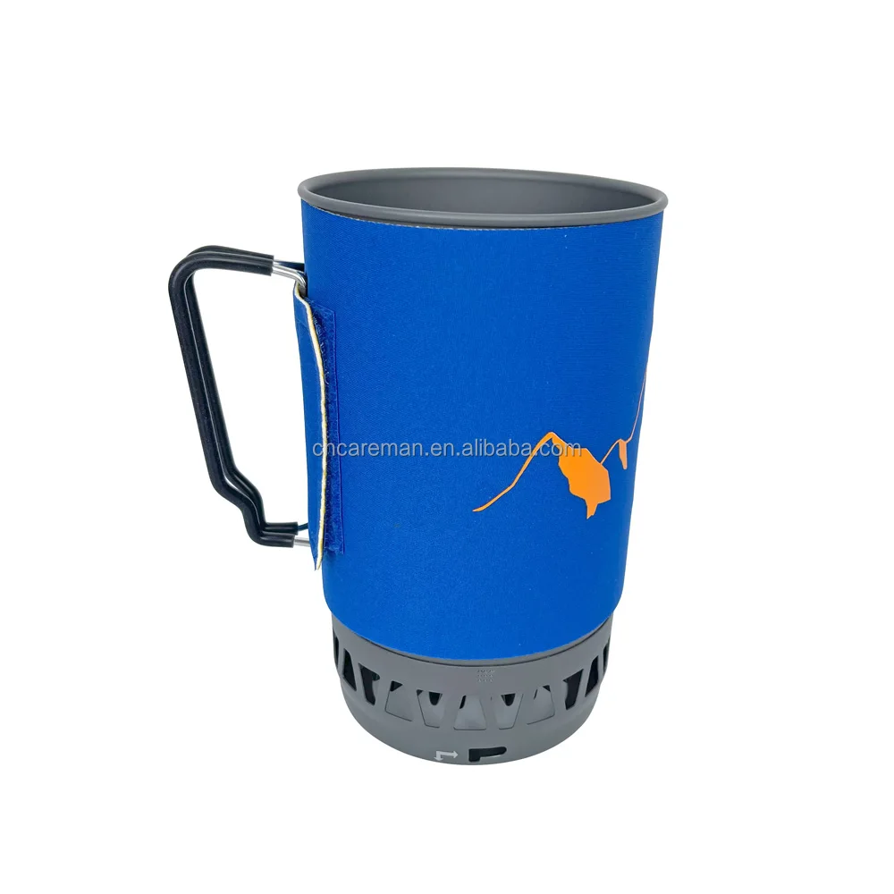 Outdoor Efficient Portable Compact Ultralight Personal Cooking System Camping Hiking Gas Stove & 1400ml Aluminum Pot Set Blue