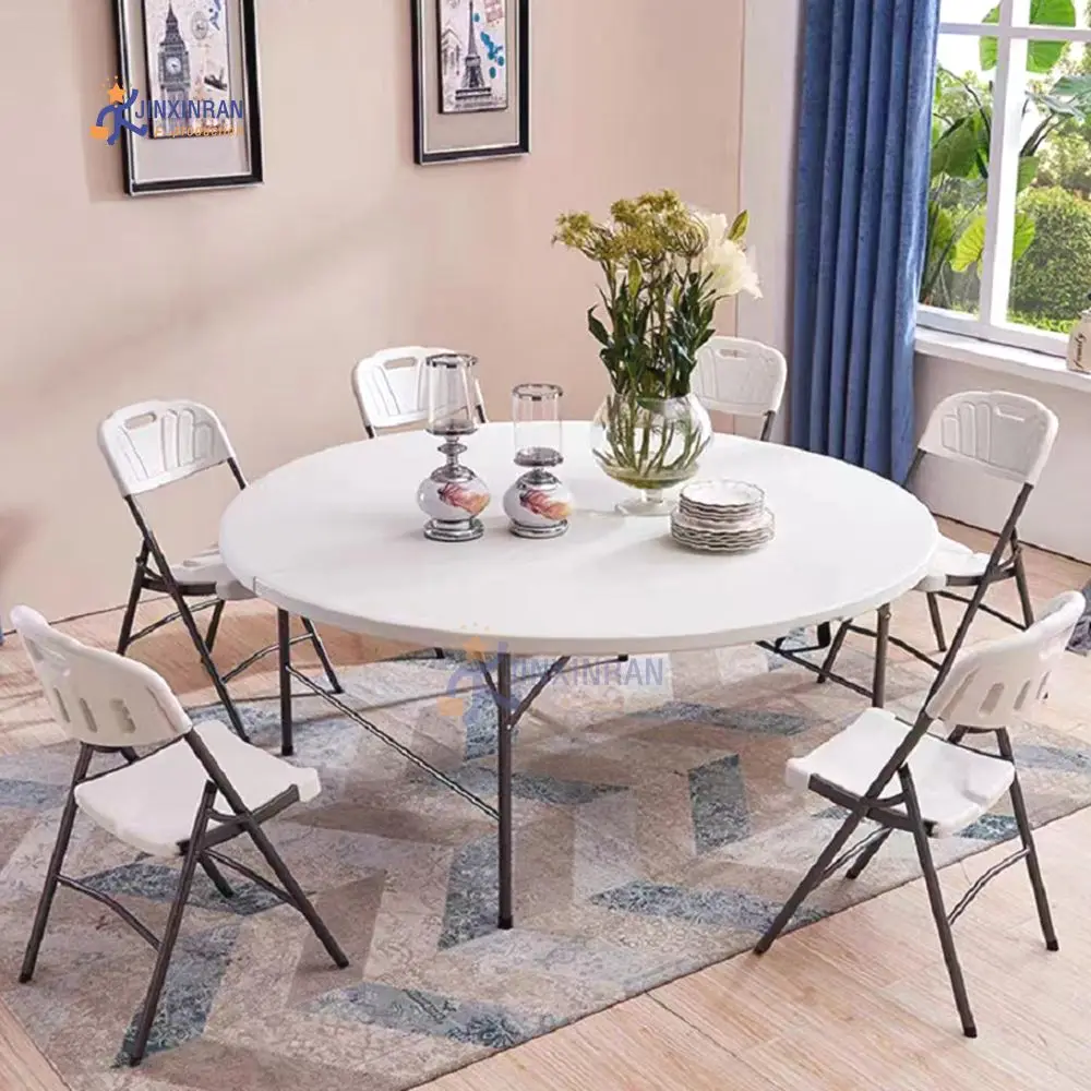 Hot sale 6ft banquet folding round plastic table for events wedding plastic round dining table