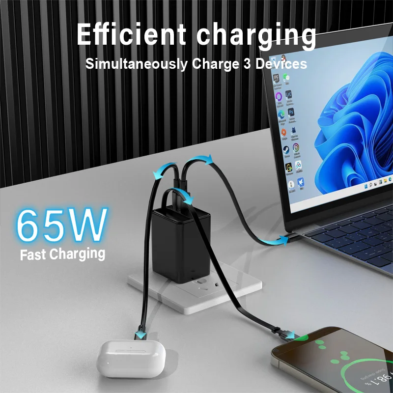 Schitec 65W retractable cable charger multi  USB Wall Charger Multi 3 charging plug super charging retractable USB charger