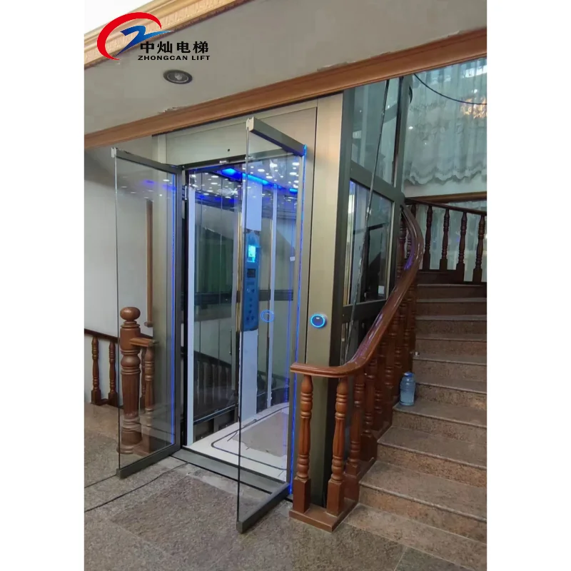 CE high quality panoramic glass 2 person elevator/two side opening elevator/500kg elevator