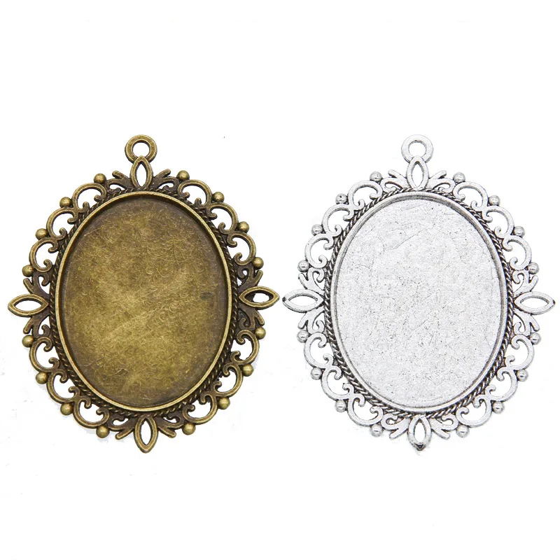 Antique Gold Oval Pendant Cabochon Setting Blanks Match 40x30mm Glass Cover DT055