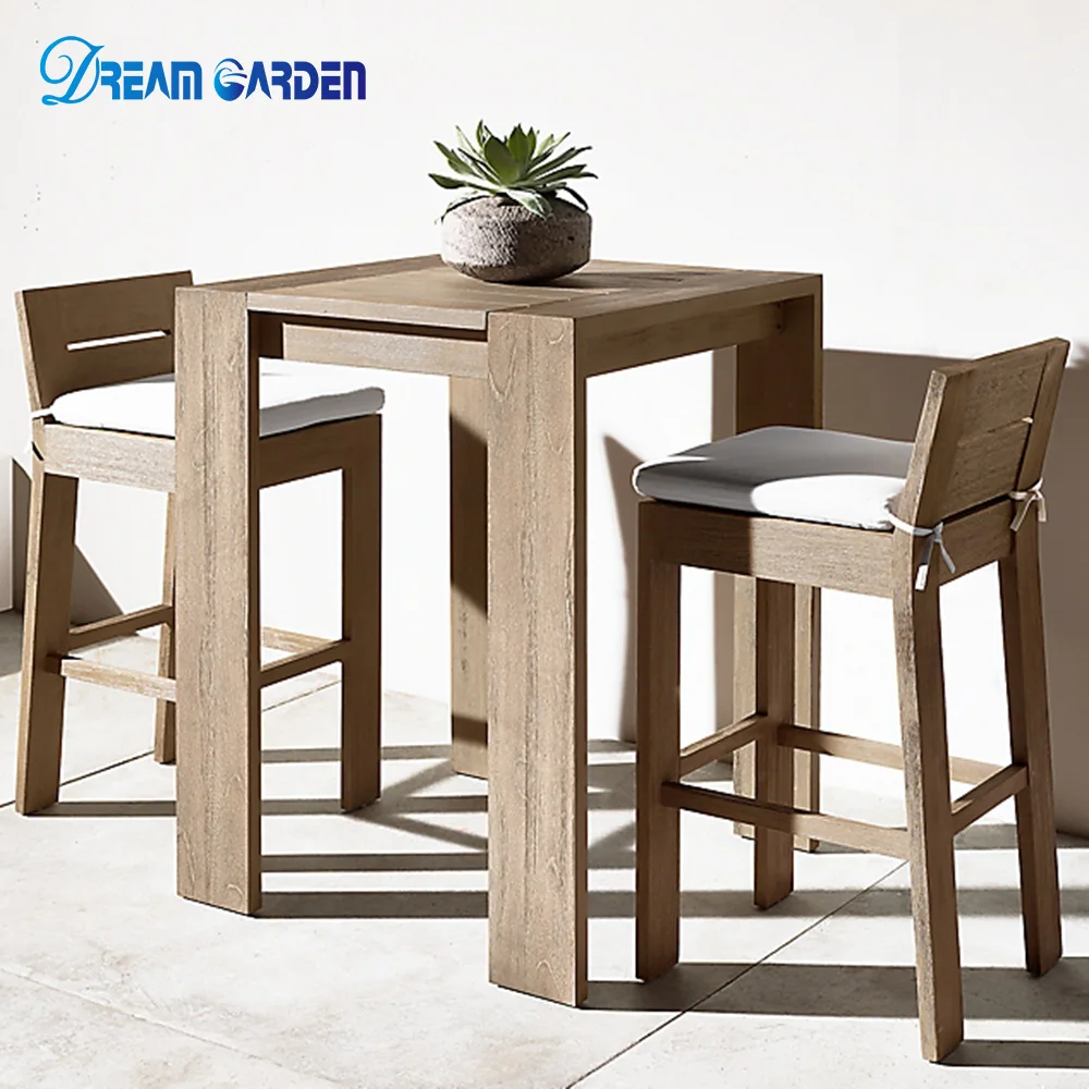 New arrival luxury Outdoor wooden patio garden sets hotel pool teak bar table stool furniture coffee teak dining table and chair