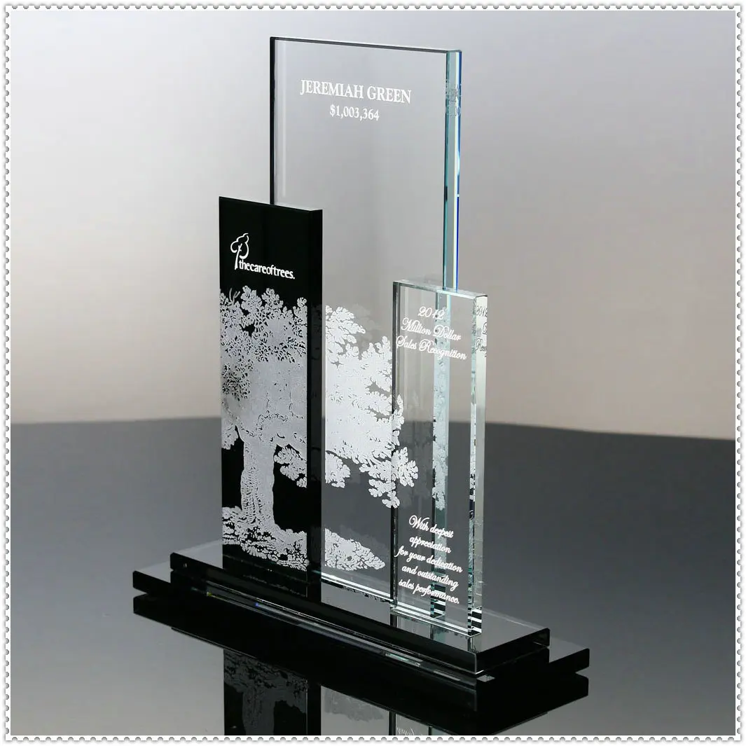Tree Printing Glass Award Plaque Trophy For Perpetual Prize Souvenir