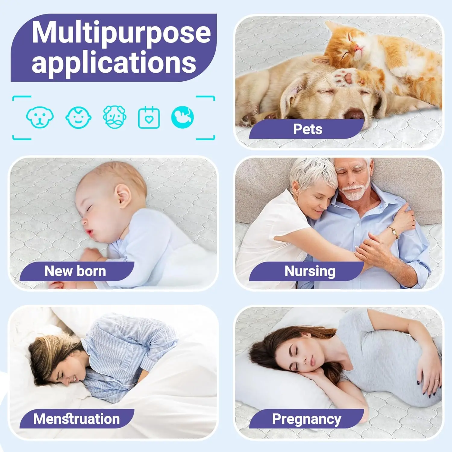 Customized 2 Pack Washable Heavy Absorbency Bed Pads Waterproof Sheet Incontinence Underpads