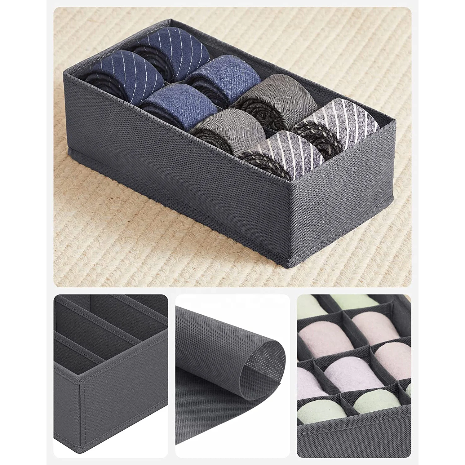 4 Pack Collapsible Underwear Drawer Organizers Wardrobe Closet Organizers Set Fabric Storage Boxes for Bras Socks Ties Scarves