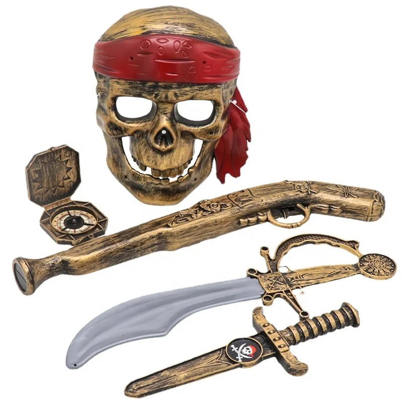 Pirate Sword Compass Dagger Mask Gun for Boys Halloween Pirate Costume Accessories for Kids Pirate Role Play Set