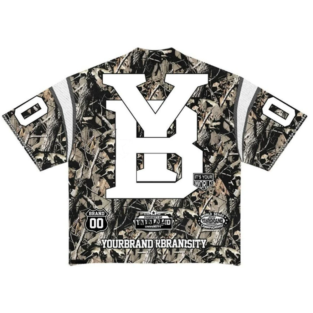 High Quality Mesh Jersey Tshirt Dtg Over All Printing Distressed Tee T Shirts Custom V Neck Vintage Camo Graphic T-shirt