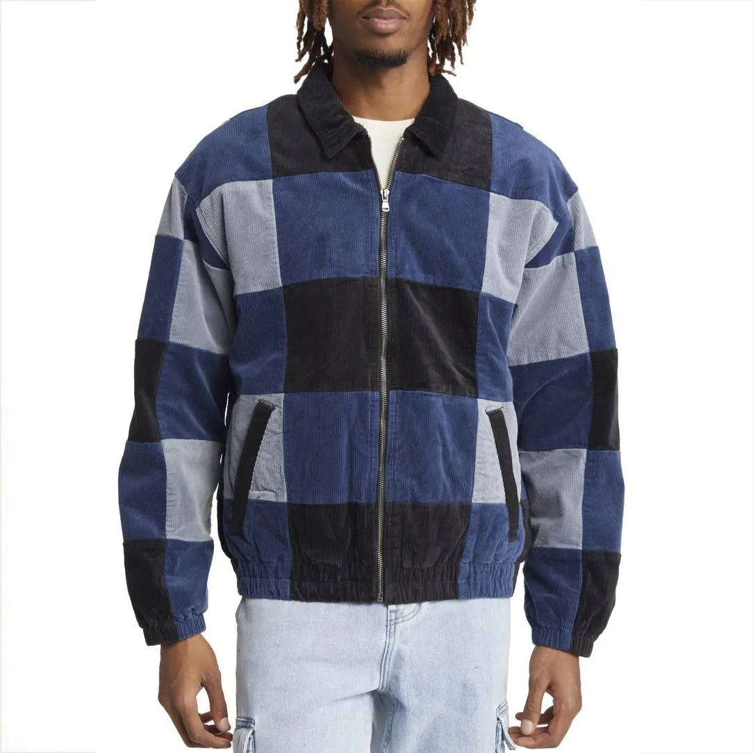Decheng OEM Factory Plain High Quality Custom Cotton Plaid Zip Up Embroidered Mens Blank Plain Double Layer Jacket Long Sleeve