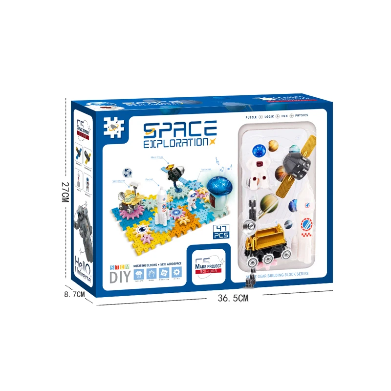 Puzzle DIY Assembly Toy Space Series Space Station Moon Mars Astronaut Electric Gear Building Blocks with Music and Lights
