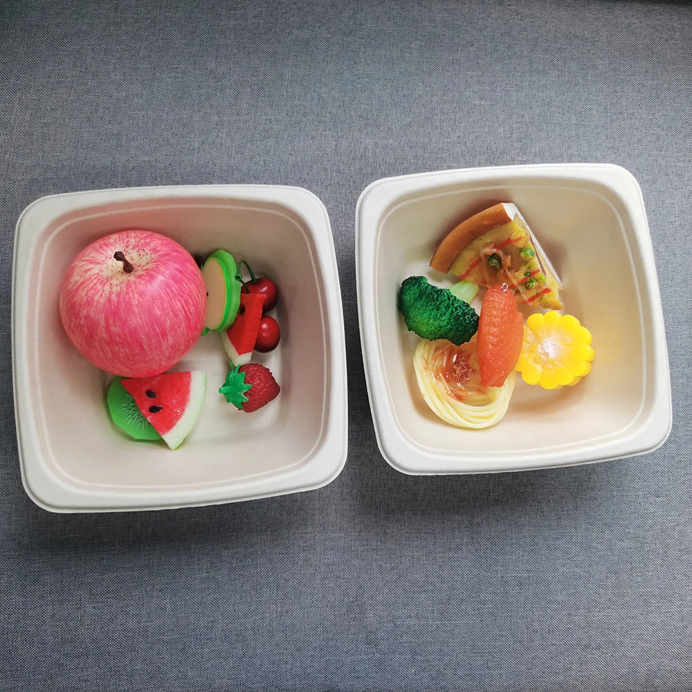 Bamboo Square Bowl Biodegradable  compostable sugarcane pulp salad bowl