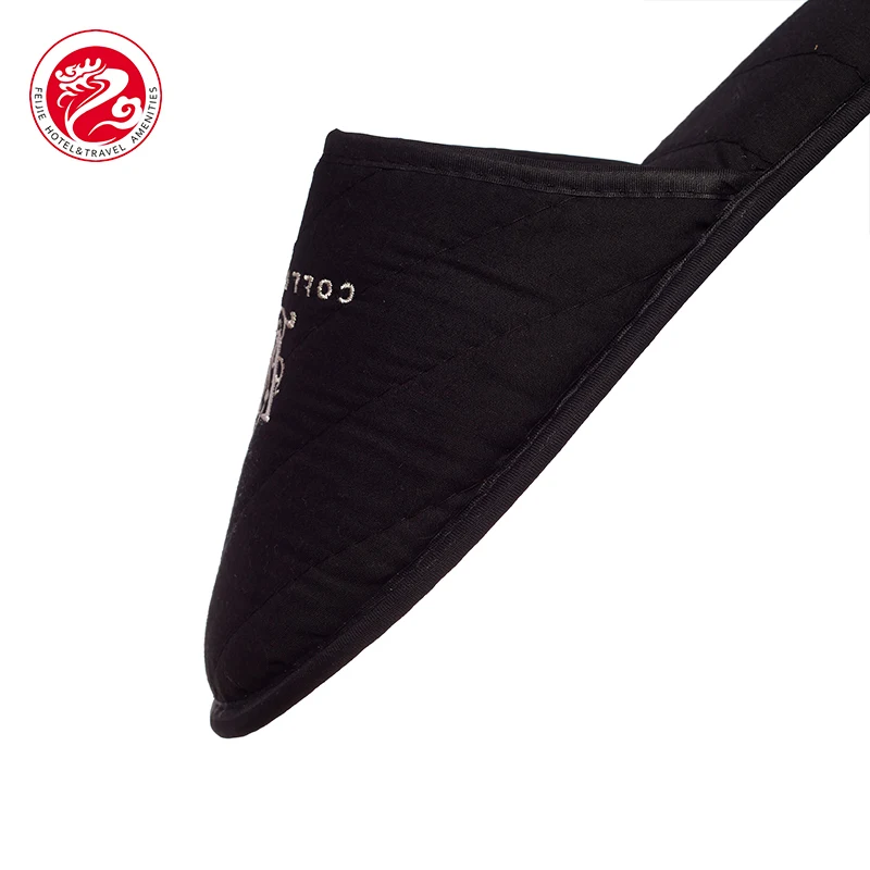 Customized Point Plastic Non-slip Sole Man Embroidered Velour Hotel Slipper, Disposable Washable Hotel Closed Toe Guest Slippers