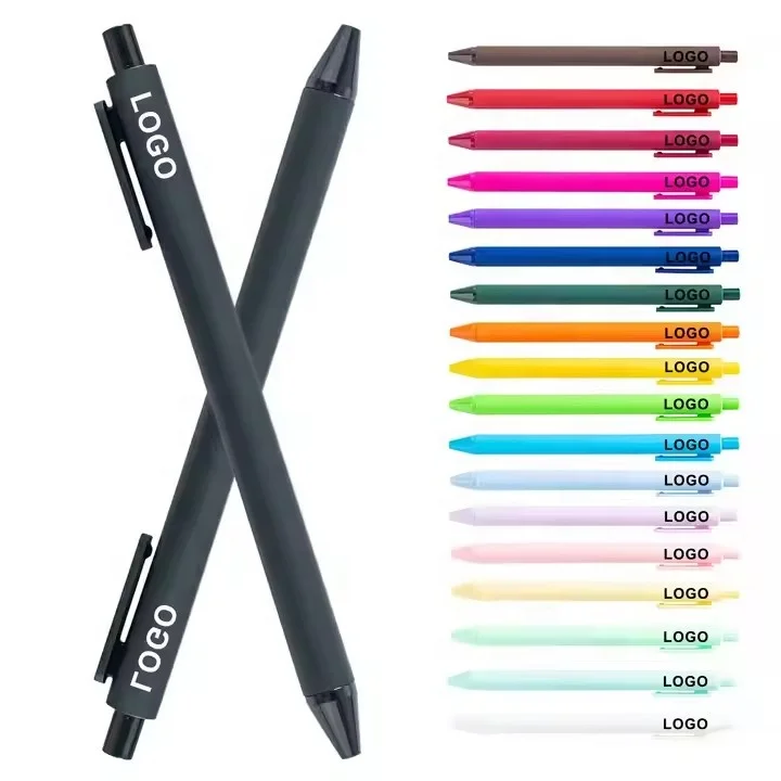 YY School plastic cheap multicolored ballpoint gel signature pens with press oem retractable custom printed logo for stationery