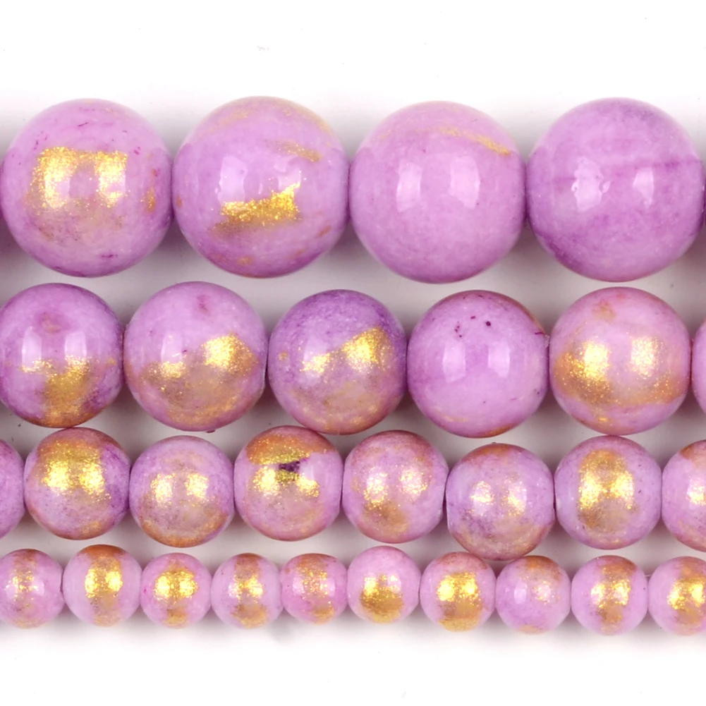 Wholesale Natural Stone Black/Pink/Yellow/Purple/Green/Blue Gold Color Jades Round Loose Beads for Jewelry Making