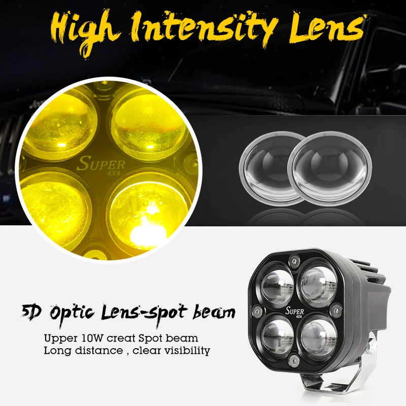 Dual Color mini driving light led auxiliary fog lamp 5d projector round 3 inch 40w led pods light