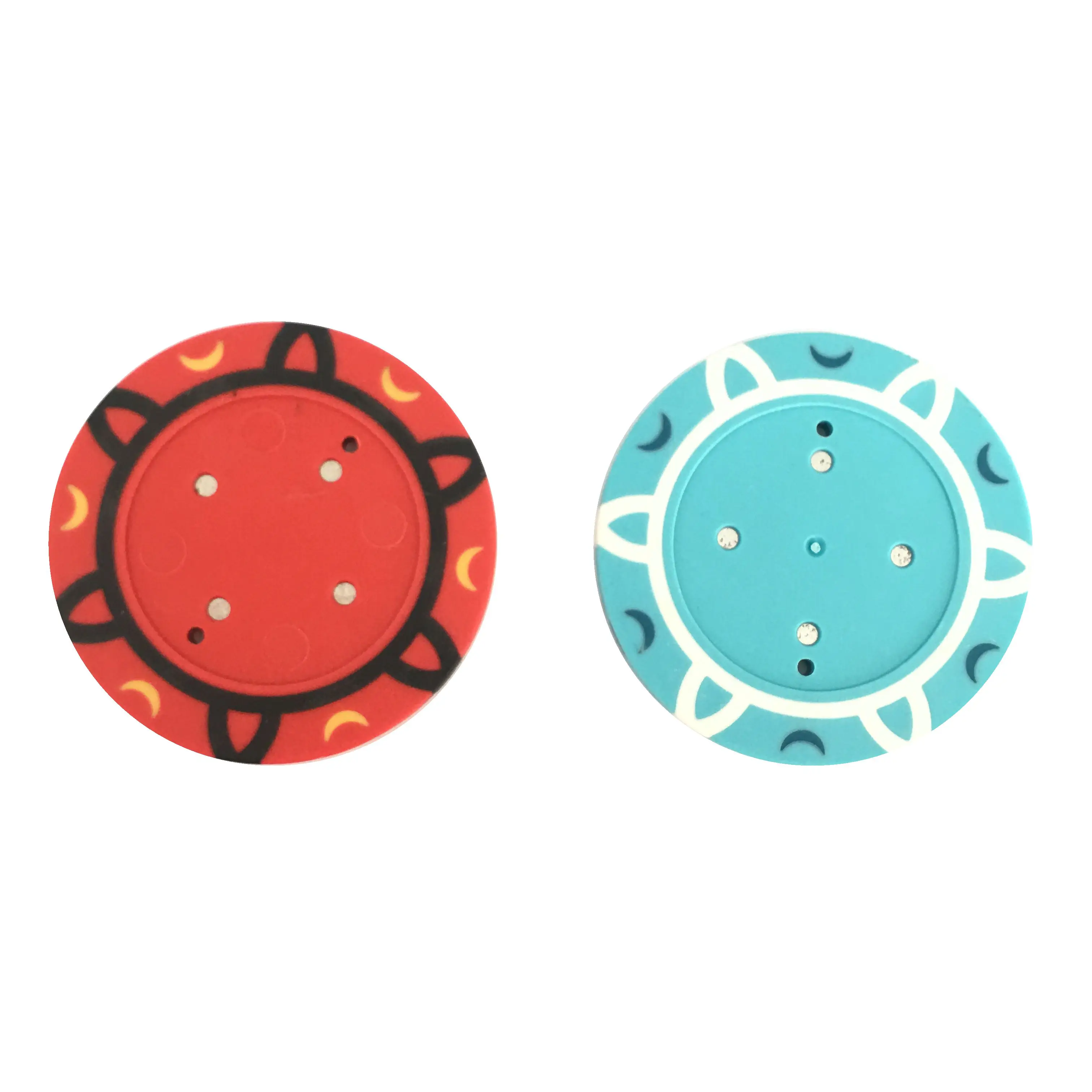 Moon Pattern 13.5g Clay Blank Poker Chips with Three Colors Custom Casino Table Games