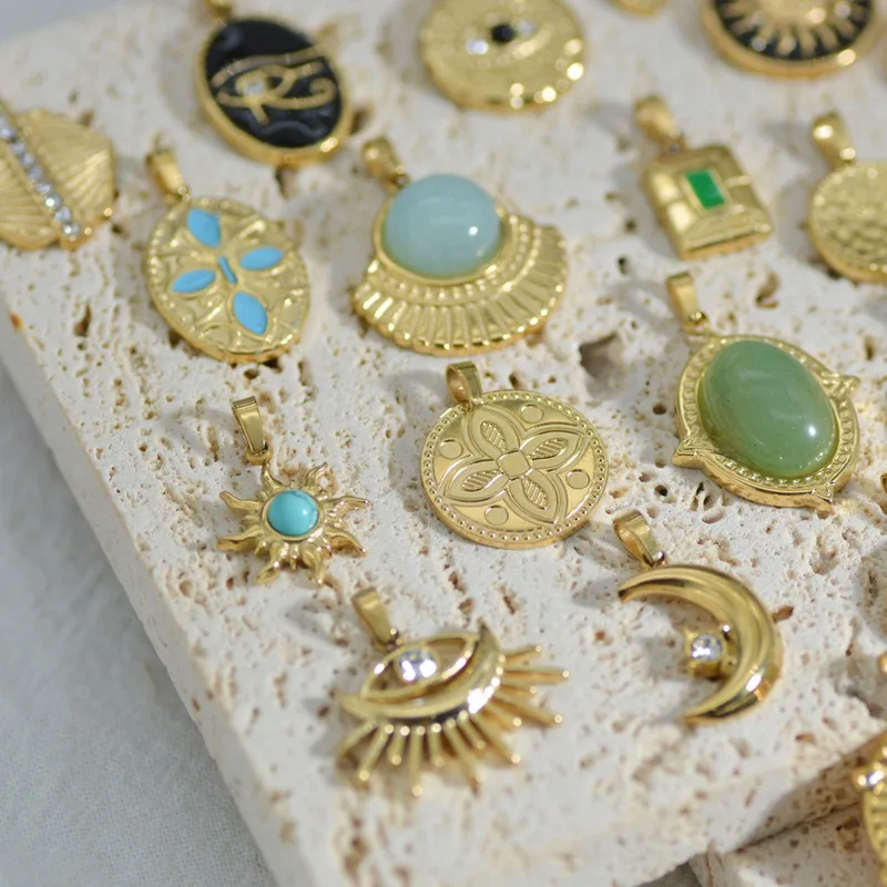 Wholesale Natural Stone Moon Sun Drop OilPendant Accessories Various Titanium Steel Jewelry Charm Pendant Chain Necklace For DIY