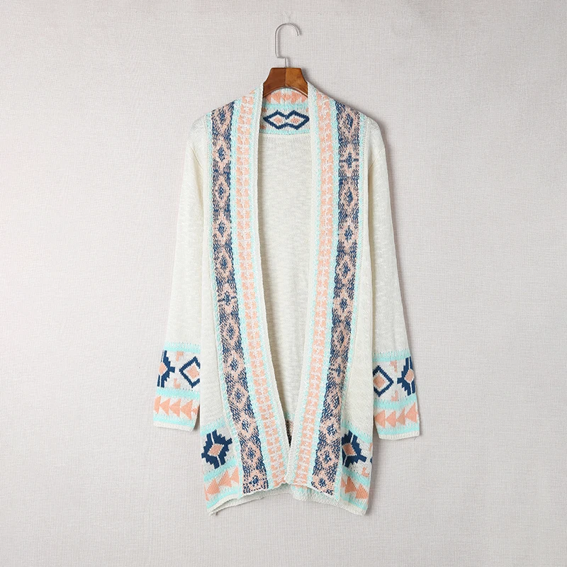 Fall Winter Clothing Ladies Casual Outwear Vintage Solid Open Front Buttons Long Women Sweater Cardigan