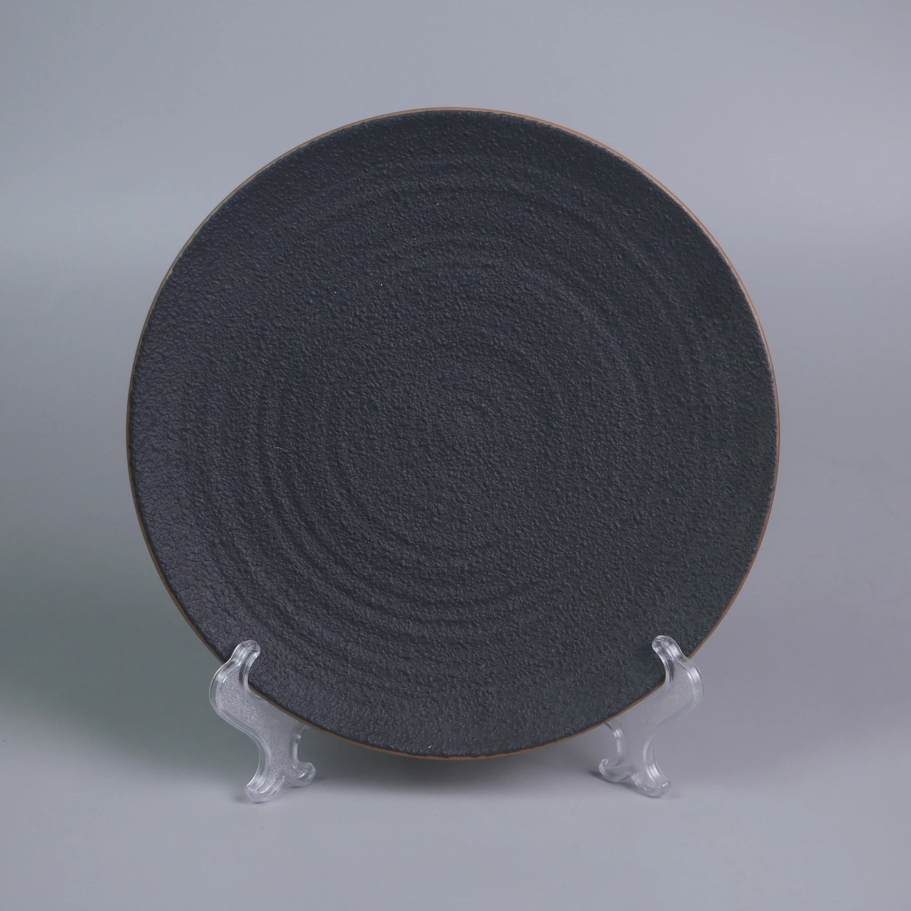 Ceramic dinnerware sets black Nordic matt round dishes food tray kitchen tableware snack plate food serving tray factory price