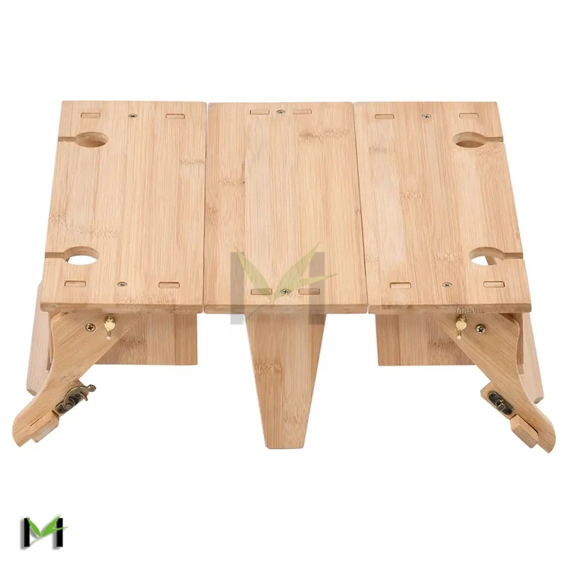 Portable Picnic Table with Wine Glasses Holder, Functional Bamboo Snack Tray Table -Foldable for Party, Picnic, Camping, Beach