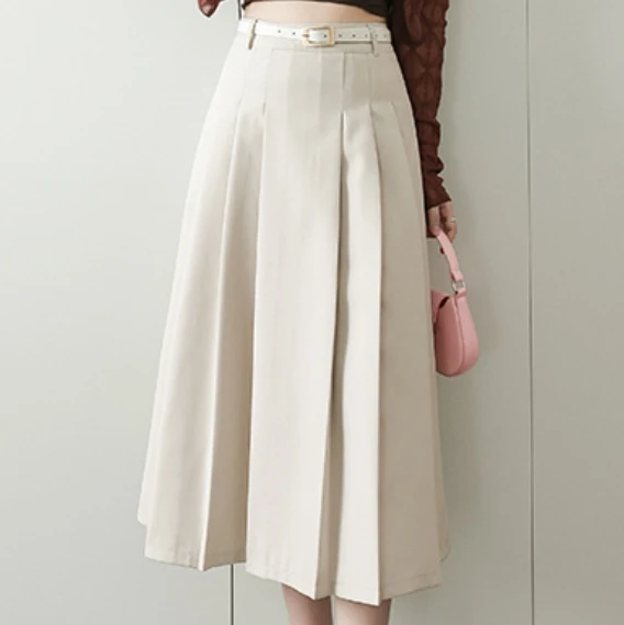 High waisted skirt Mid to long A-line pleated knee length skirt Big skirt