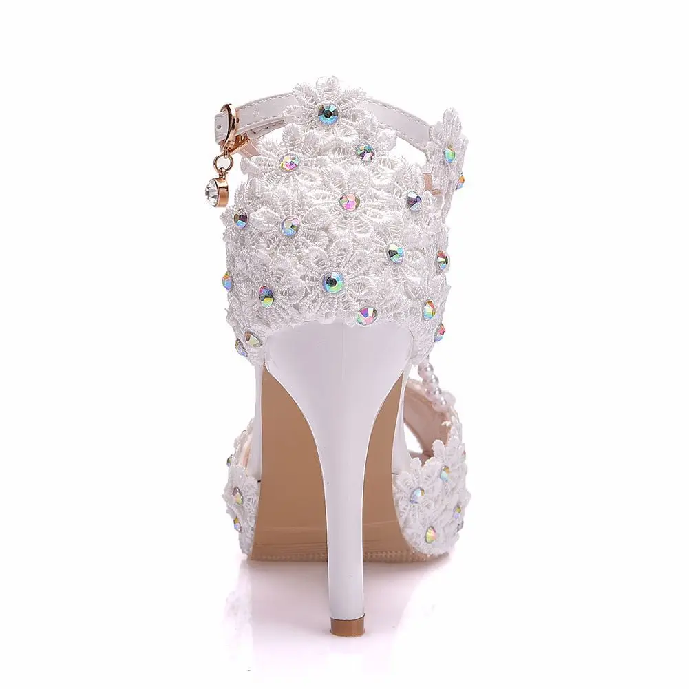 Ladies Heels White Wedding for Bride Shoes With Flower Lace Weddings Sandals Women