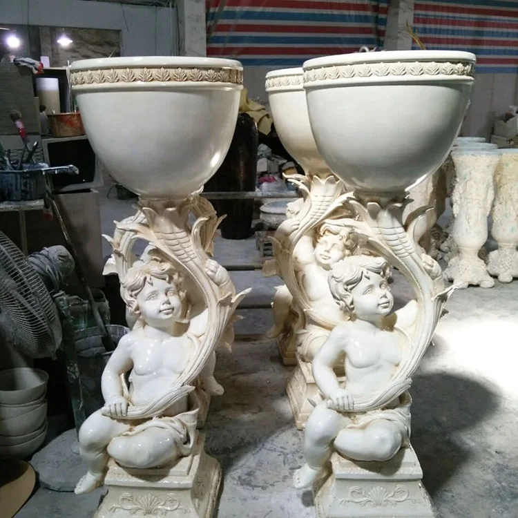 Garden Decorative Fiberglass Angel Sculpture Figure Statue with Flowers Planter