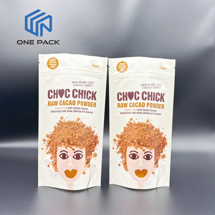 Custom Doypack Eco Friendly Recyclable Packaging Resealable Ziplock Zipper Food Raw Cacao Powder Plastic Stand Up Pouches Bag