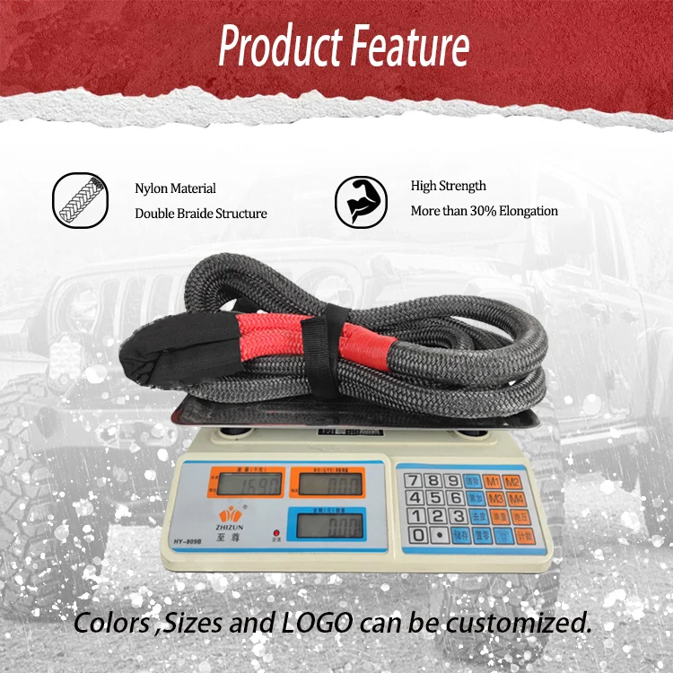 22MM 9M 11Tons Sleeve Kinetic Rope Nylon Recovery Kinetic Auto Tow Cable Rope