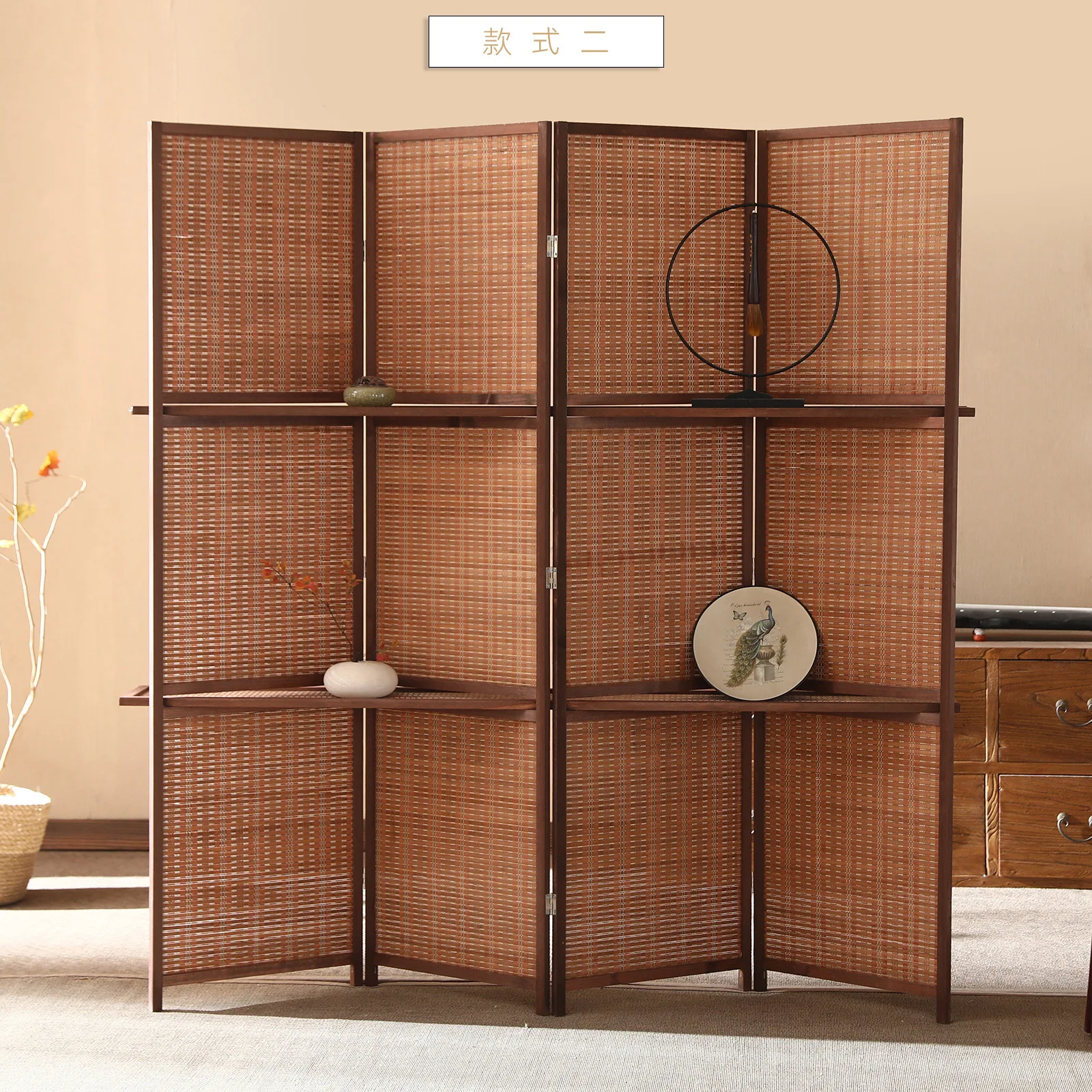 4 Panel Room Divider and Folding Screen natural bamboo material pine Room Divider Screen for Room Separation
