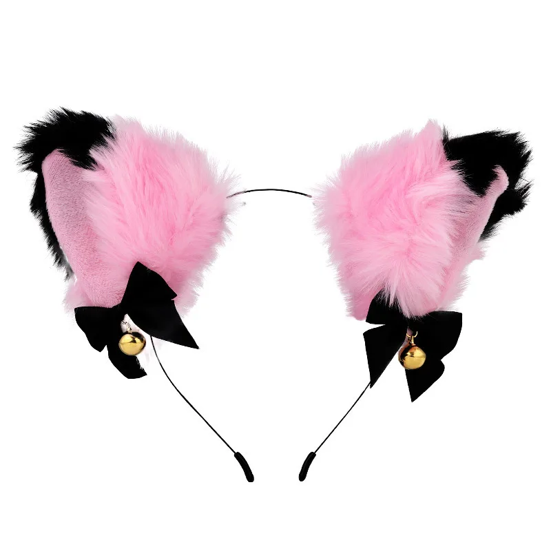 Girls animal ear head band costume party faux fur headdress cosplay fox ear headband with bow