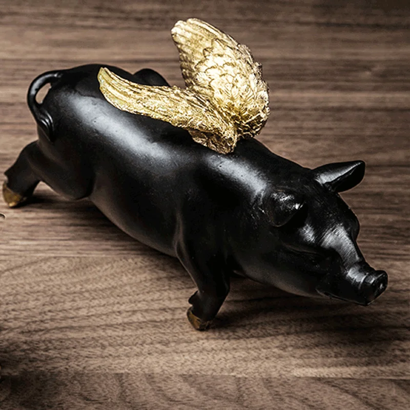 Decoration Art Custom 3D Polyresin Pig Angel Standing Figurine For Home Decor