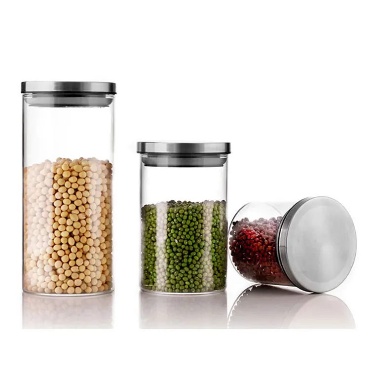 Wholesale  glass storage jar high borosilicate glass with metal lid for food storage