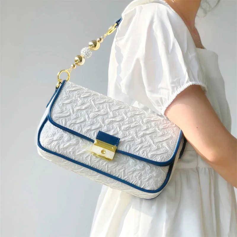 Hot Selling Fashion Solid Color with Beaded handle Pleated Shoulder Bag For Women