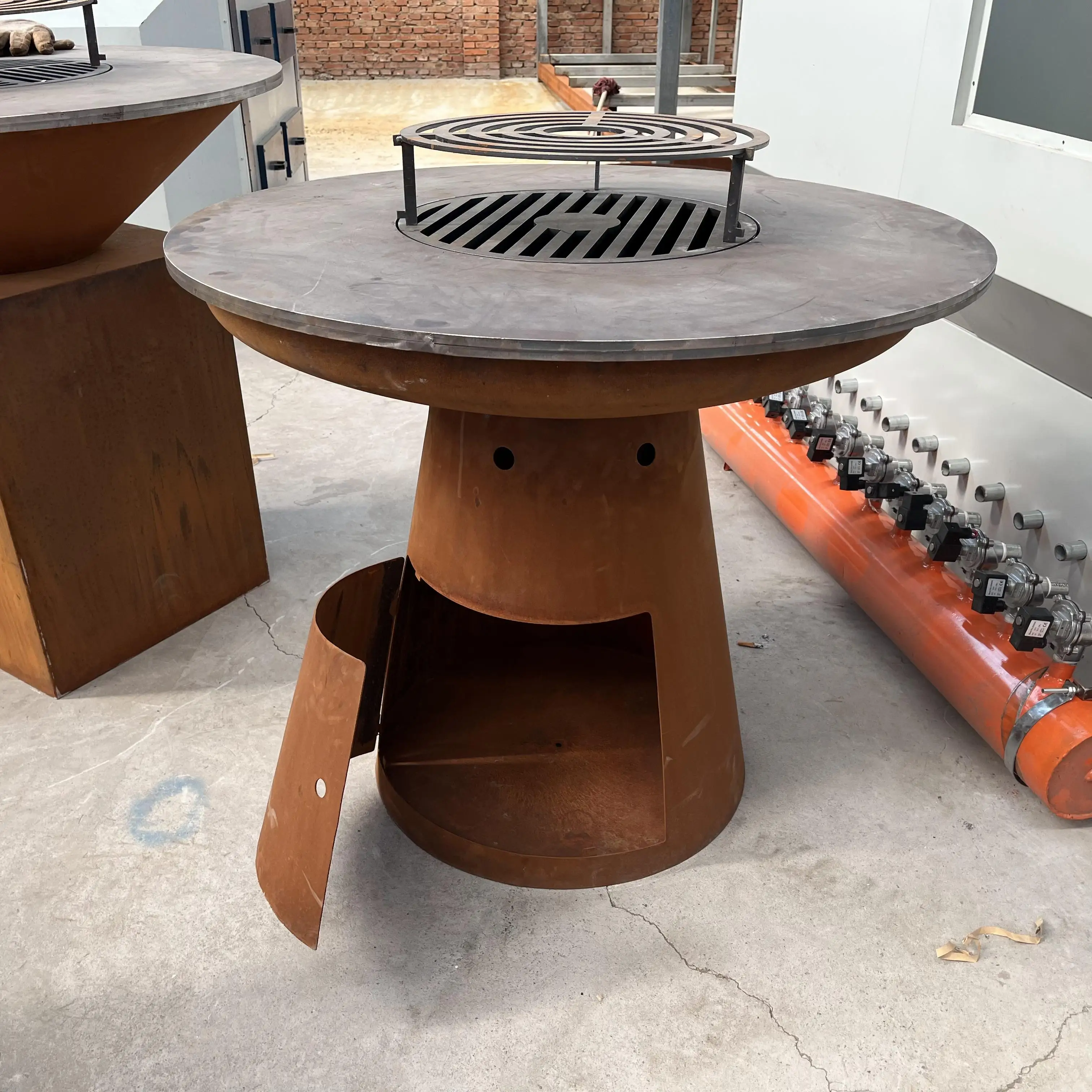 Outdoor Garden Corten Steel Fire Pit large BBQ  with storage cabinet