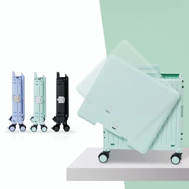 Portable shopping carts supermarket plastic shopping trolley folding shopping cart with wheels