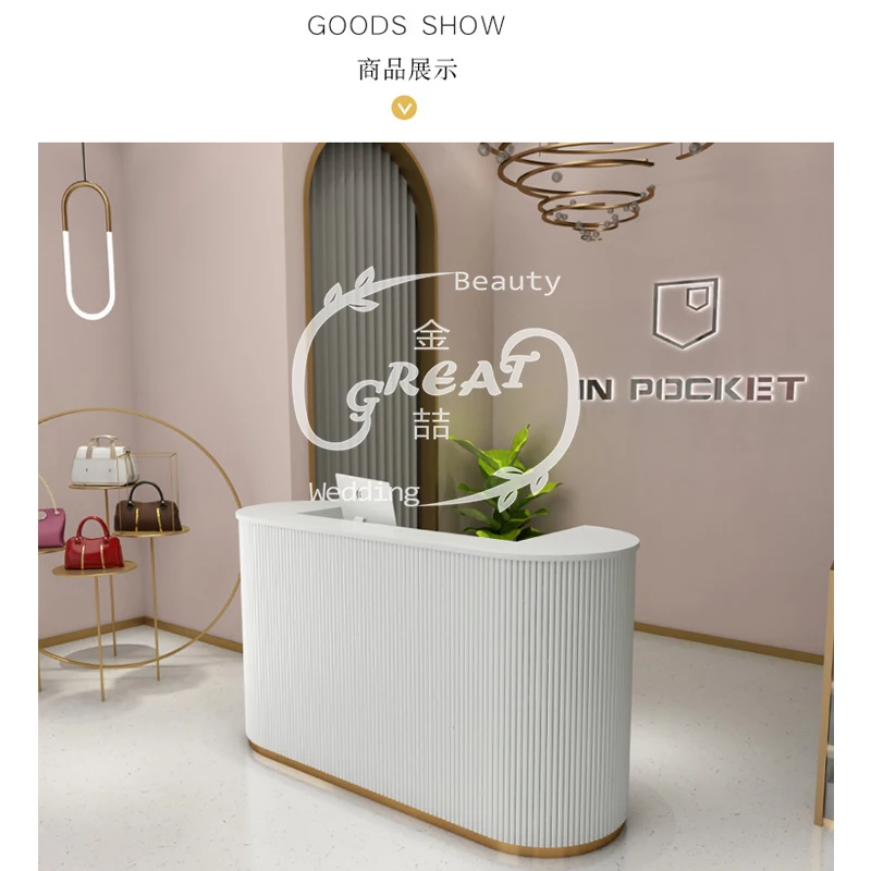 Great Foshan Factory Modern Pink Nail Salon Beauty Reception Desk For Sale