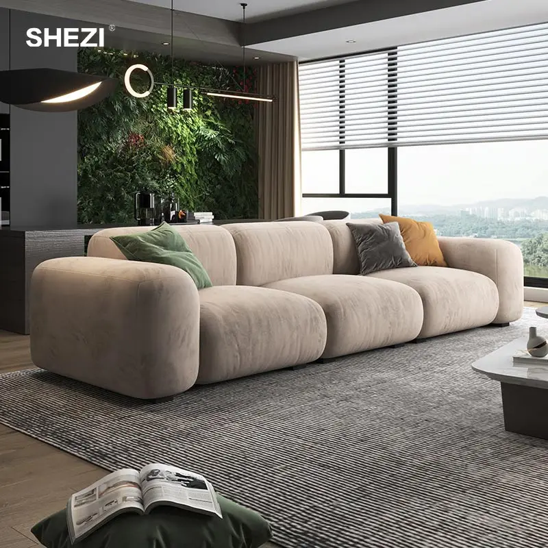 SHEZI Nordic Luxury L Shape Living Room Sofa Simple Hotel Villa Velvet Modular Sectional Sofa Couch Set