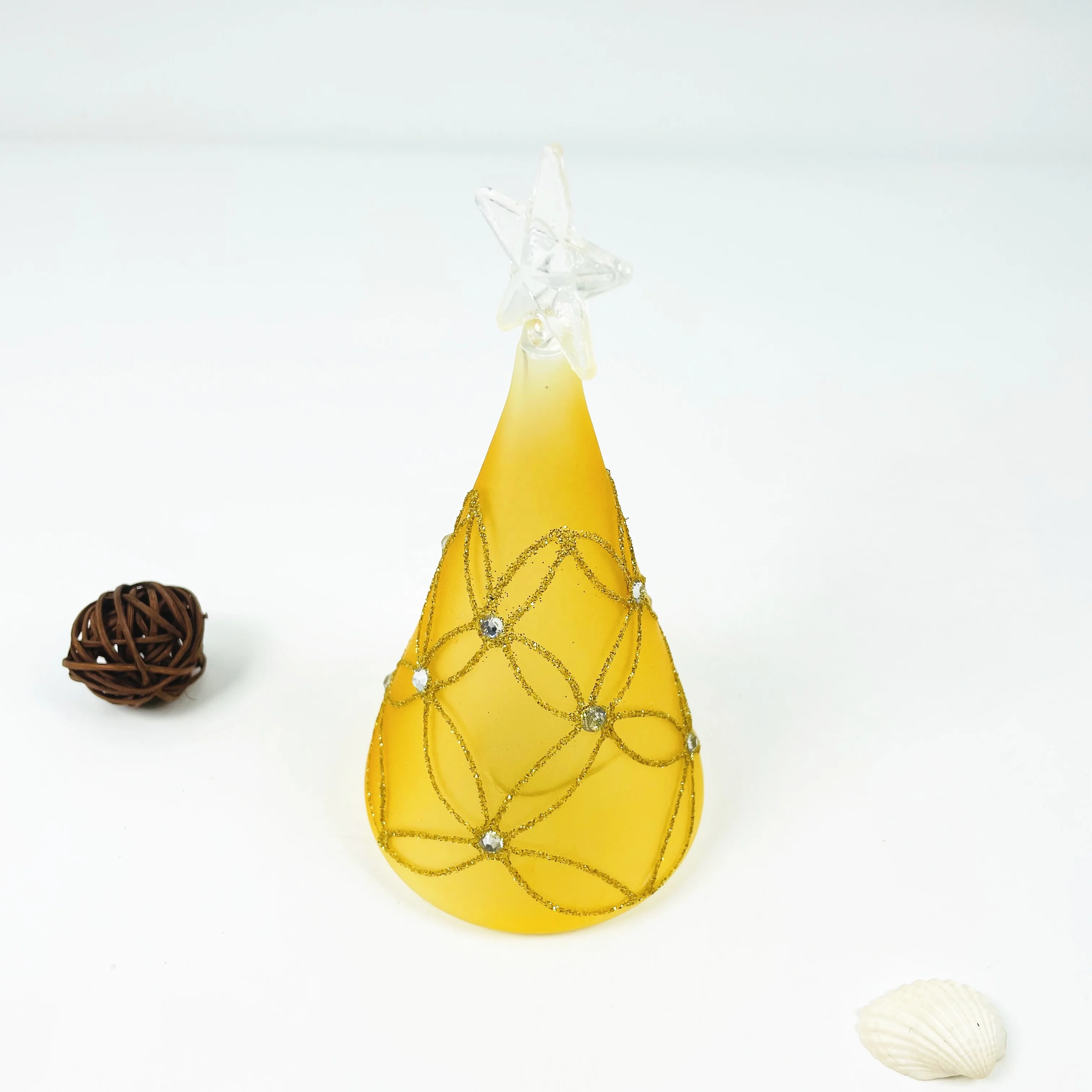 Art design glass Christmas Tree hand blown Christmas tree with star on the top