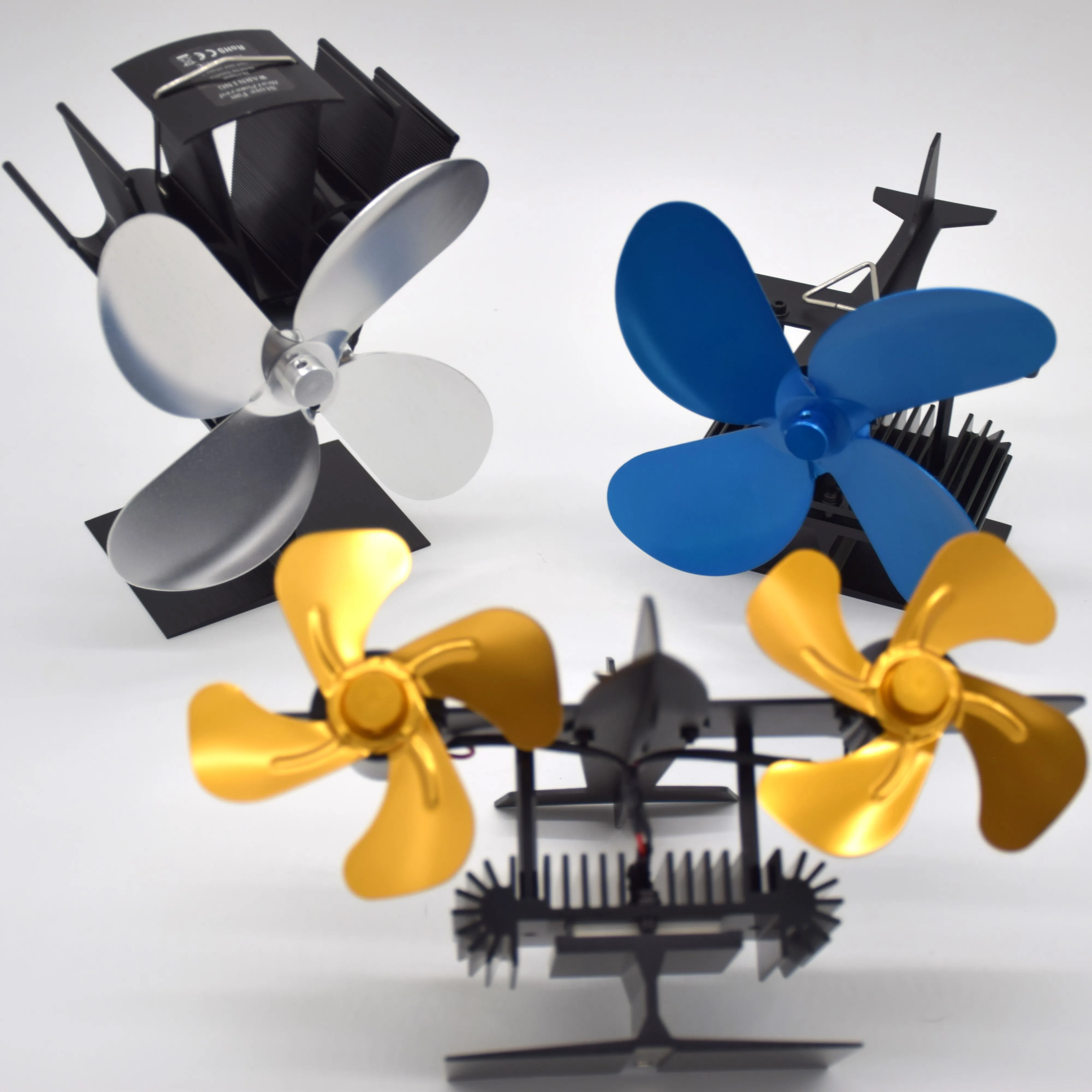 Factory Selling Black 4 Blade Fireplace Fan Portable Heat Powered Air Conditioner Fireplace Flue Exhaust Fan