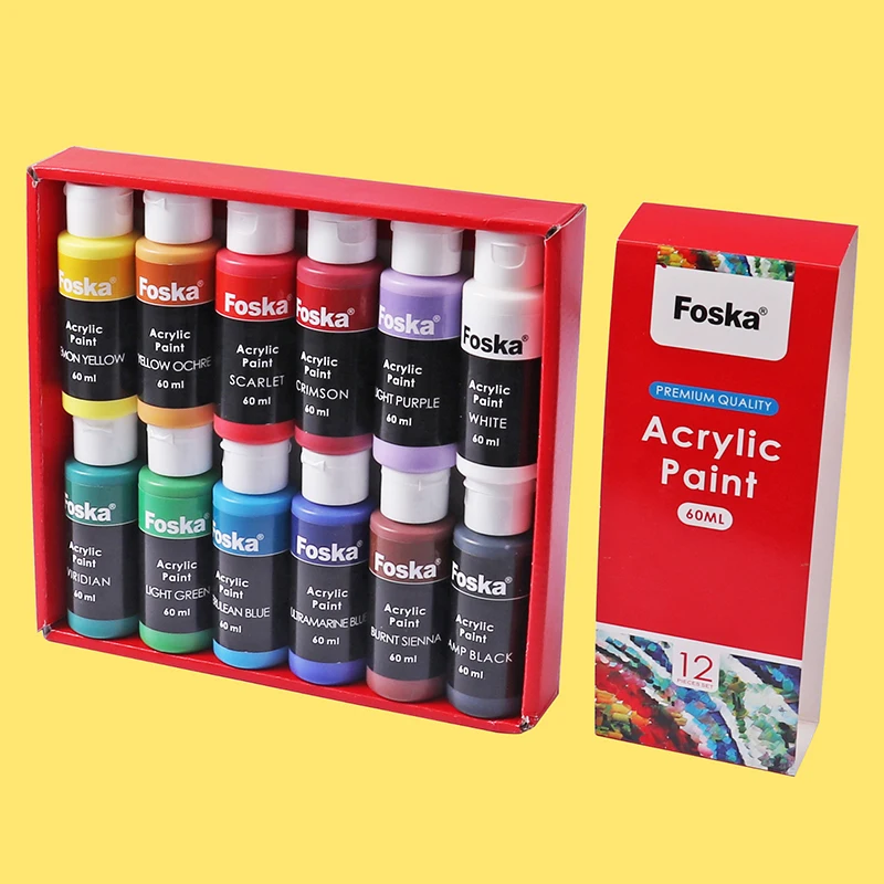 Foska  60ml Display box 12 Colors 18 colors DIY Acrylic Color Paint set Non toxic Acrylic Color Painting For Kids
