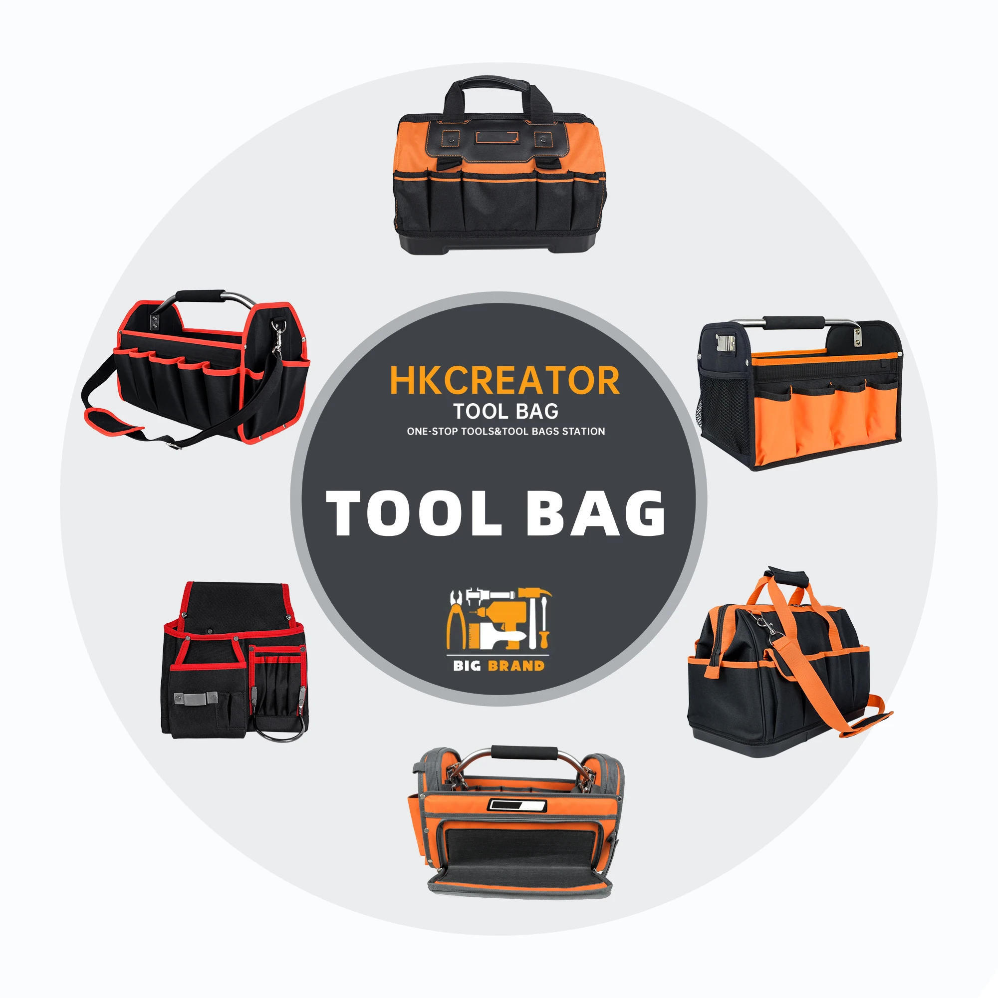 Polyester textile tote with steel bar handle multifunction top opening tote tool organizer tote bag